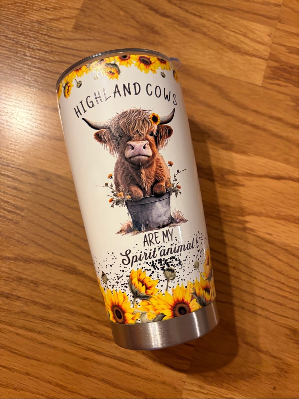 Highland cow & sunflower new metal tumbler